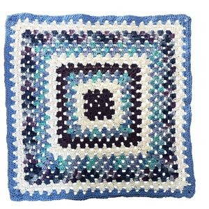 Vtg Crochet Colorful Square Table Topper Lap Afghan Throw Boho Cottage 24x24